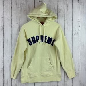 Supreme Yellow Chenille Arc Logo Hoodie Cotton Sweatshirt Pullover Size Medium